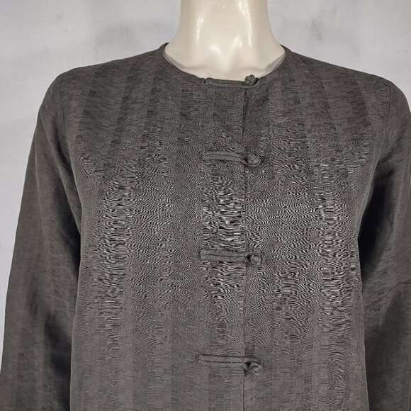 Eileen Fisher dark green Linen Silk blend frog closure blouse shirt womens Small - Picture 2 of 8